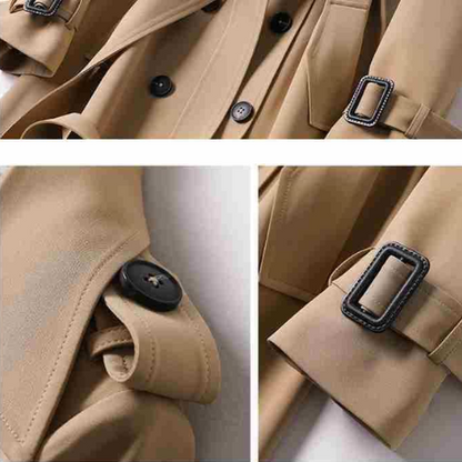 Women's Trench Coat Polyester Classic Double Button Outerwear 7