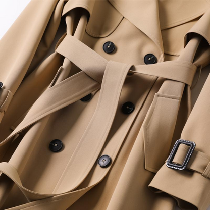 Women's Trench Coat Polyester Classic Double Button Outerwear 8