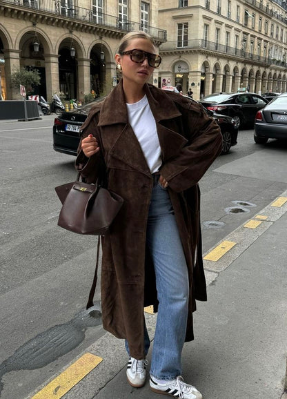 Women's Trench Coat Velvet Long Sleeve Elegant Outerwear 0
