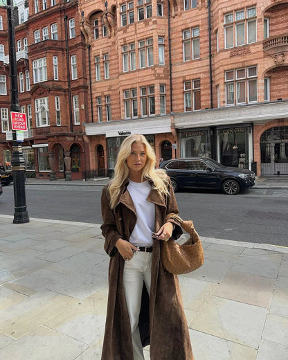 Women's Trench Coat Velvet Long Sleeve Elegant Outerwear 2