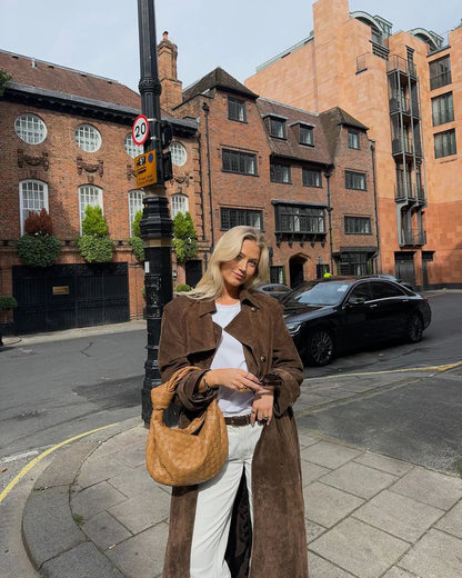 Women's Trench Coat Velvet Long Sleeve Elegant Outerwear 4
