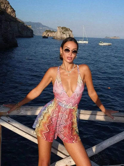 Women's Two-Piece Swimsuit V-Neck Nylon Spandex with Shorts 3