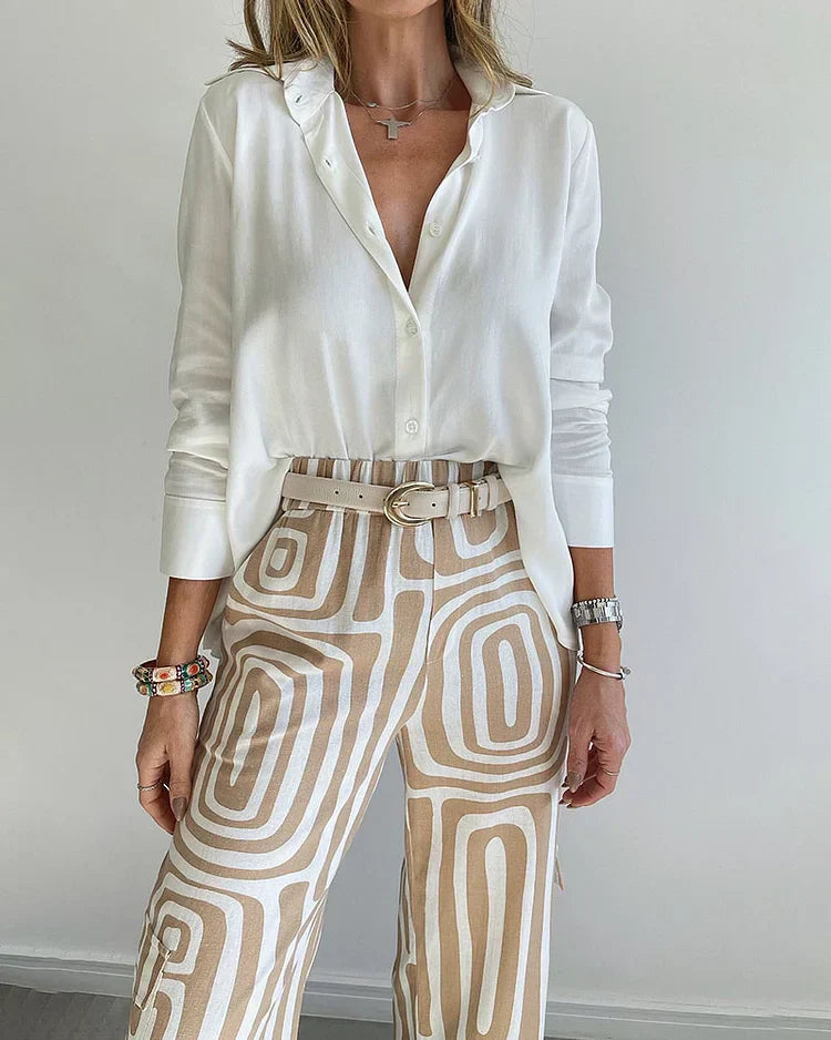 Women's Two Piece Pants Set Polyester - Matching Top and Trousers Set 3