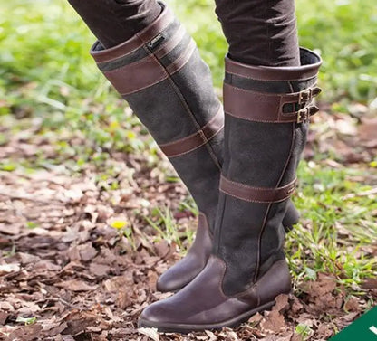 Women's Waterproof Leather High Shaft Boots with Buckles 0