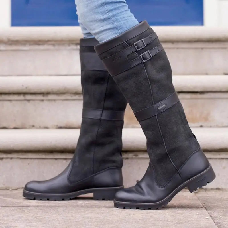 Women's Waterproof Leather High Shaft Boots with Buckles 1