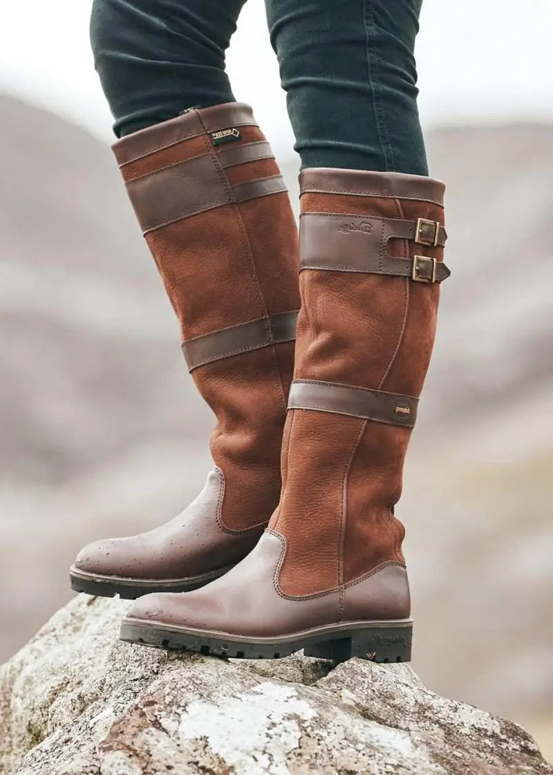 Women's Waterproof Leather High Shaft Boots with Buckles 2