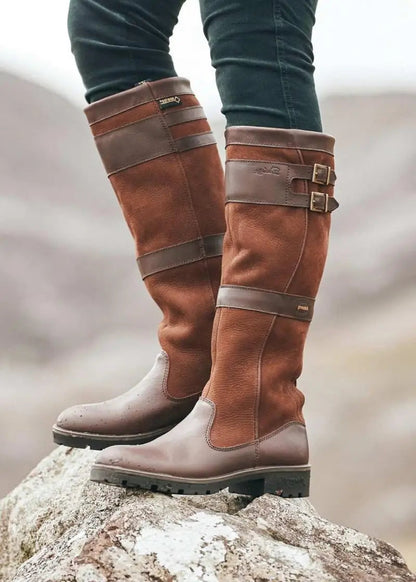Women's Waterproof Leather High Shaft Boots with Buckles 2