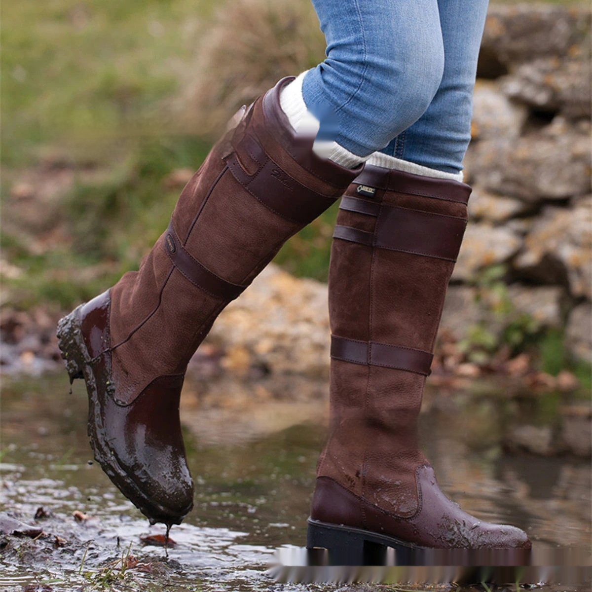 Women's Waterproof Leather High Shaft Boots with Buckles 3