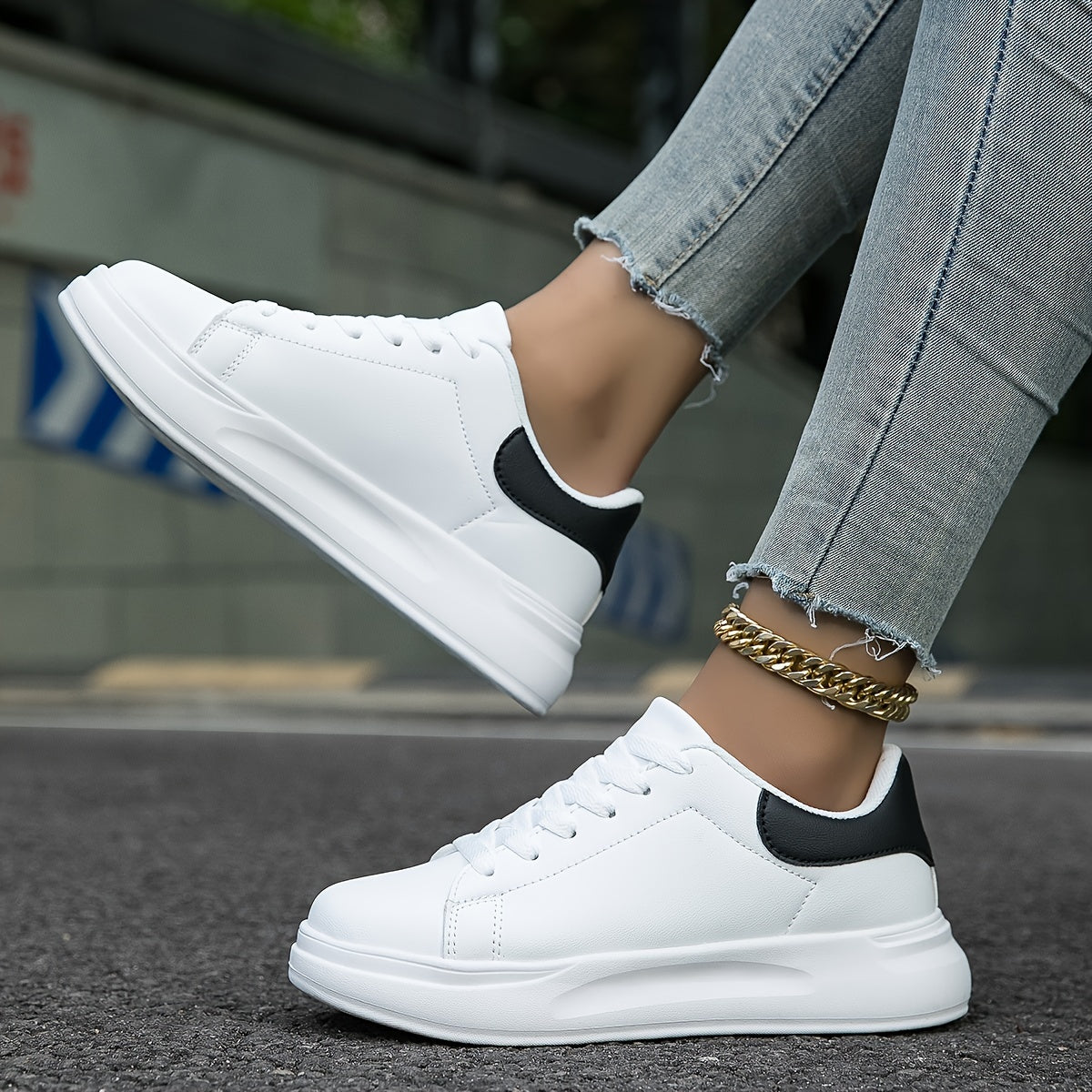 Women's White Sneakers Faux Leather Minimalist Design