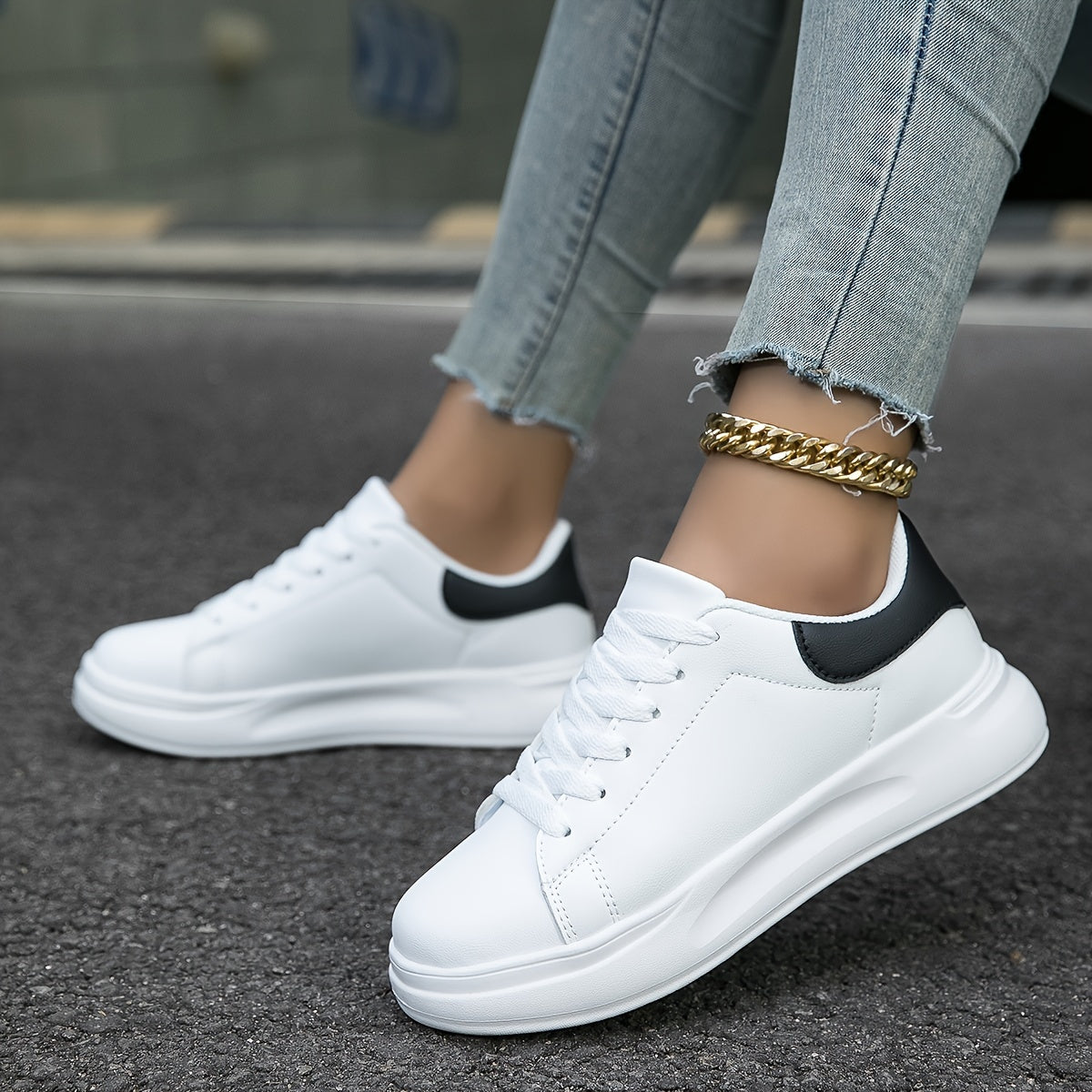 Women's White Sneakers Faux Leather Minimalist Design