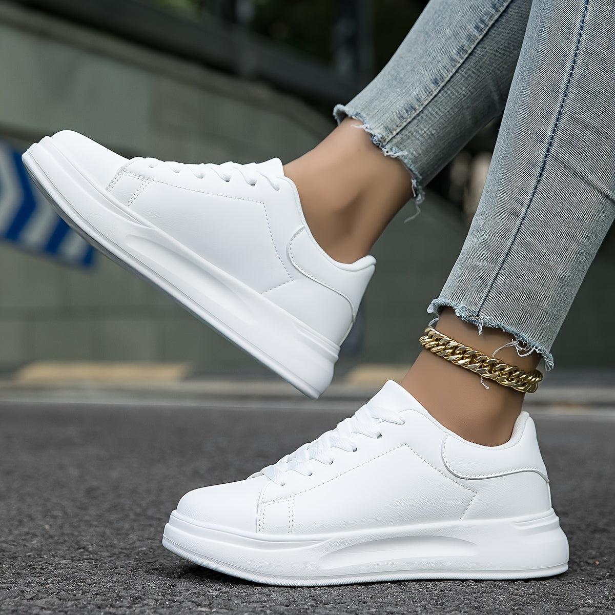 Women's White Sneakers Faux Leather Minimalist Design