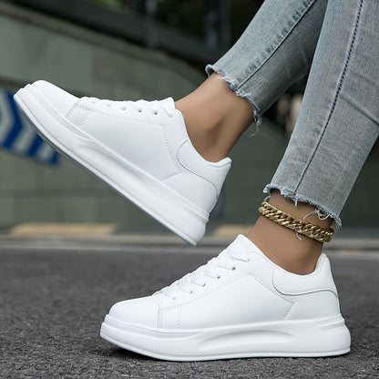 Women's White Sneakers Faux Leather Minimalist Design