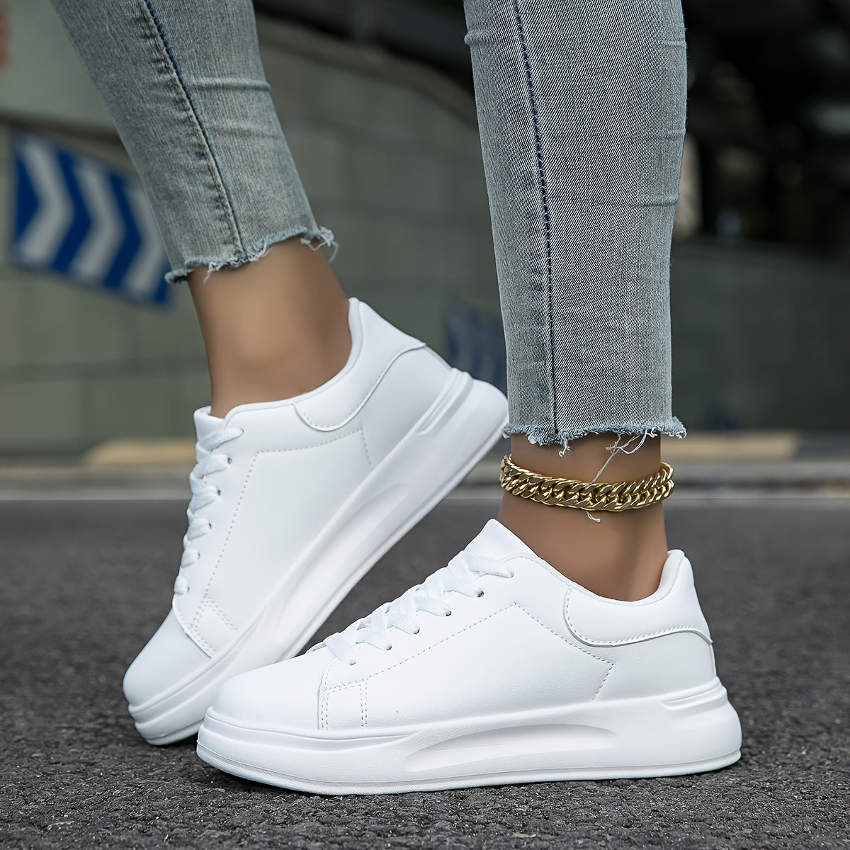 Women's White Sneakers Faux Leather Minimalist Design