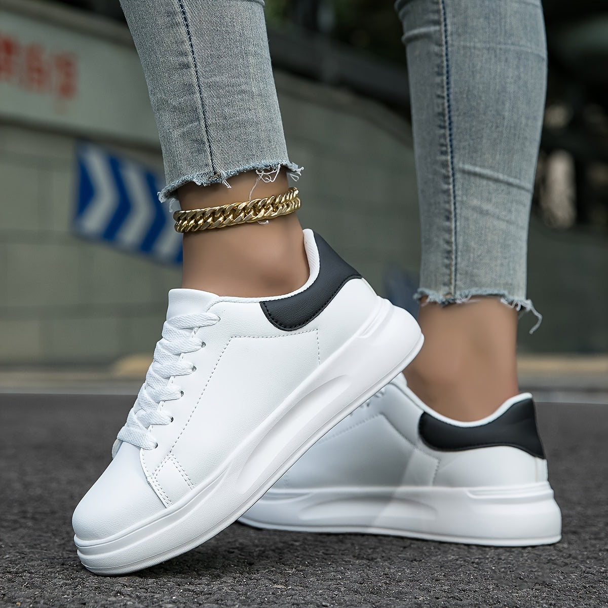 Women's White Sneakers Faux Leather Minimalist Design