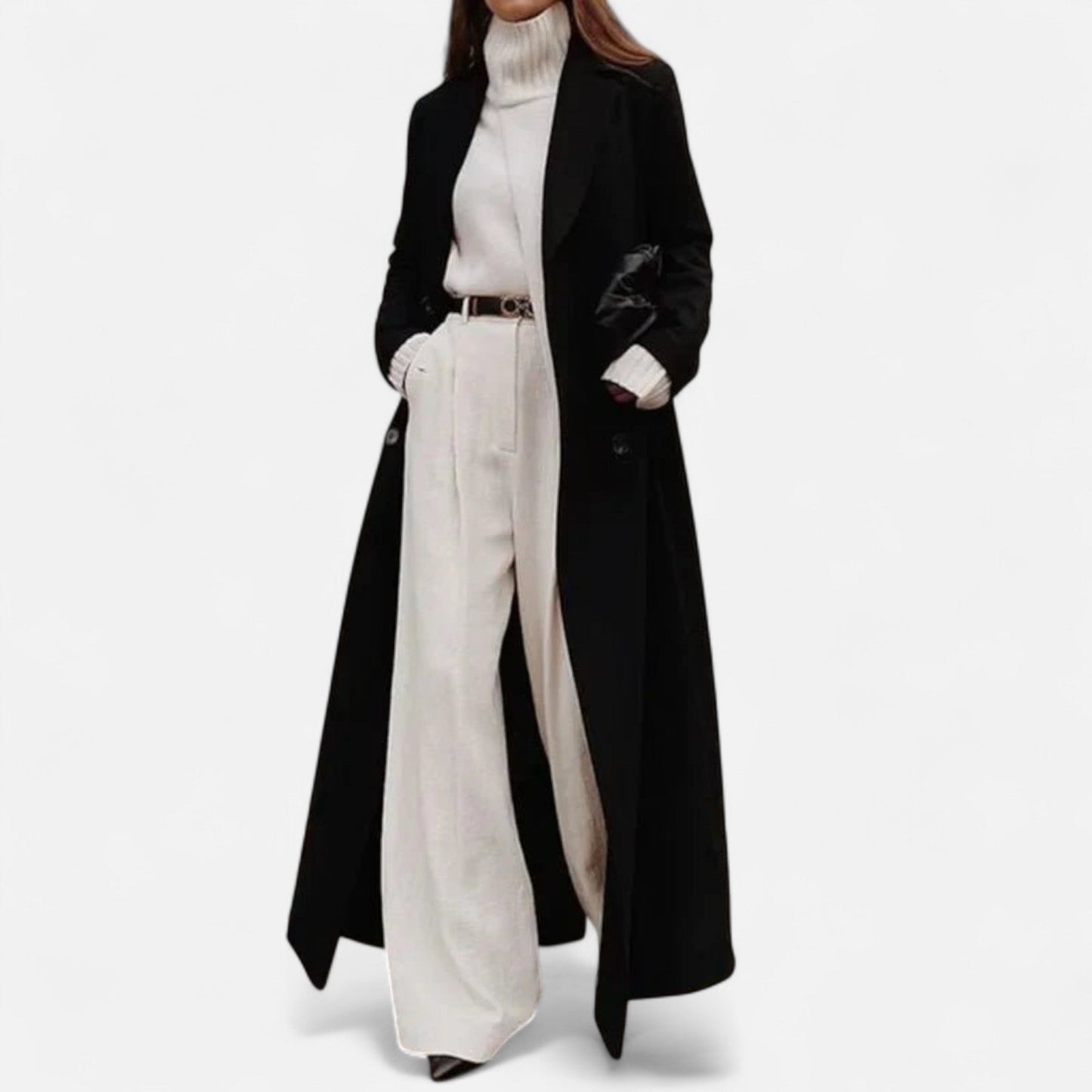 Women’s Black Maxi Overcoat – Longline Tailored Outerwear for All-Season Elegance