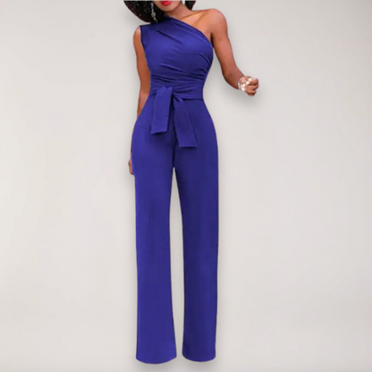 Women’s One Shoulder Jumpsuit – Draped Fit with Tie Waist Detail