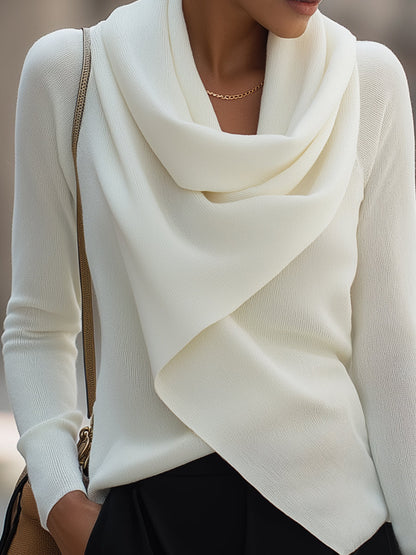 Women’s Draped Cowl Neck Long-Sleeve Top – Soft and Elegant