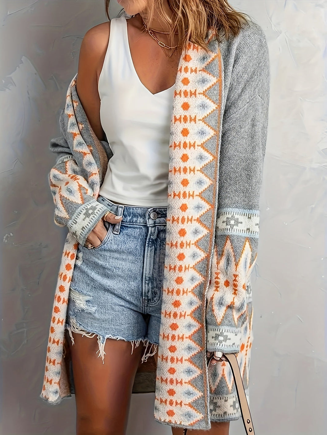 Casual Geo Pattern Knitwear Cardigan for Women | Ideal for Autumn