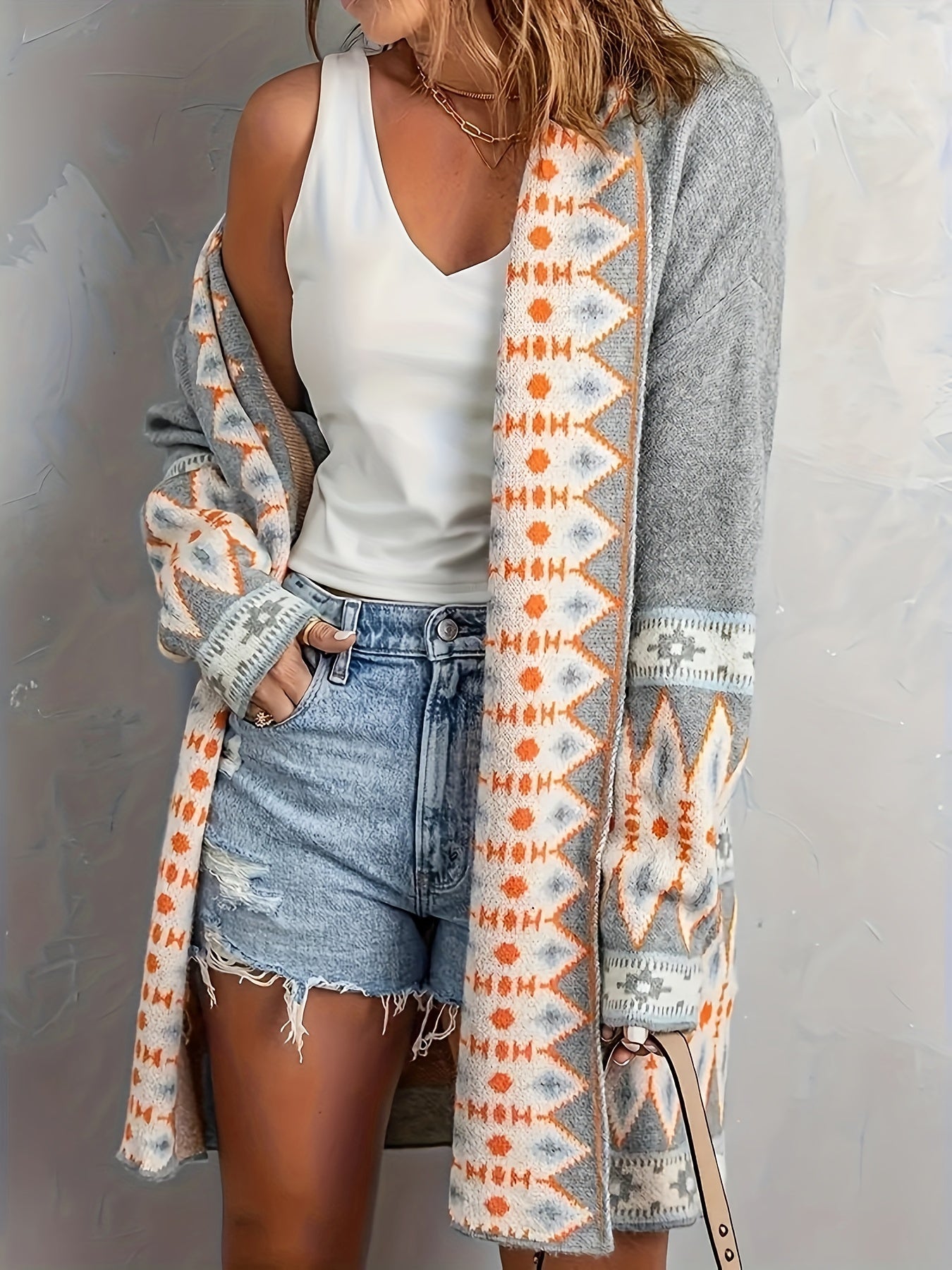 Casual Geo Pattern Knitwear Cardigan for Women | Ideal for Autumn