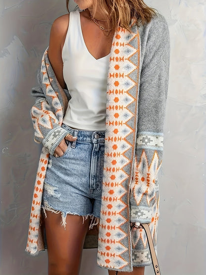 Casual Geo Pattern Knitwear Cardigan for Women | Ideal for Autumn