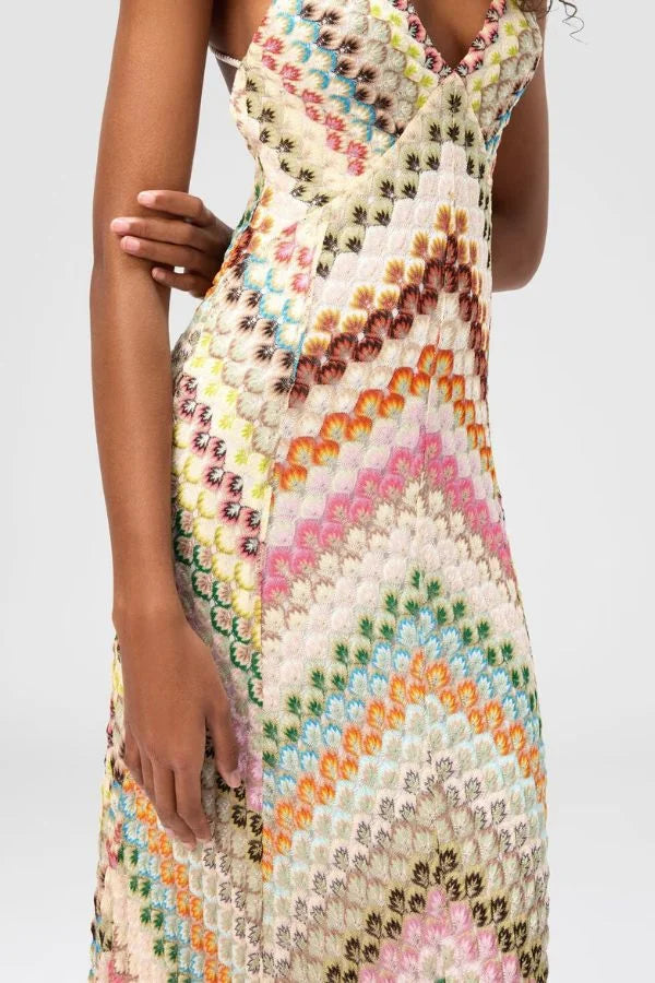 Women's Maxi Dress Knit with Colorful Herringbone Print