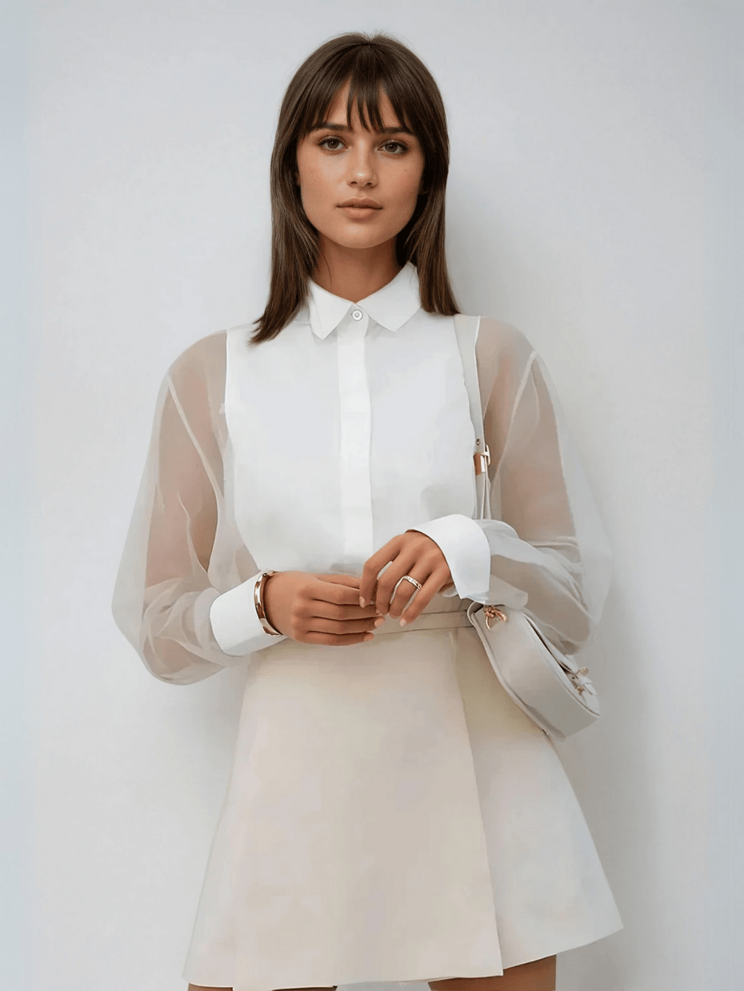 Women's Organza Top Blouse with Puff Sleeves 1