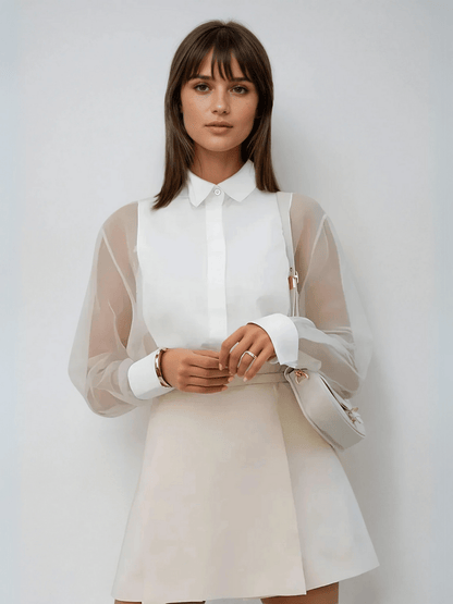 Women's Organza Top Blouse with Puff Sleeves 1