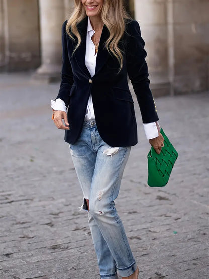 Elegant Women’s Velvet Blazer | Luxurious Autumn & Winter Outerwear
