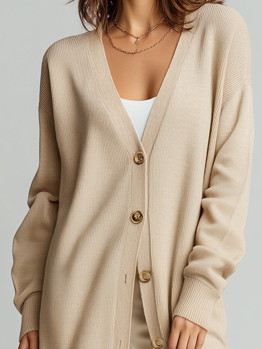 Women’s Long V-Neck Knitted Cardigan | Elegant Autumn & Winter Layering