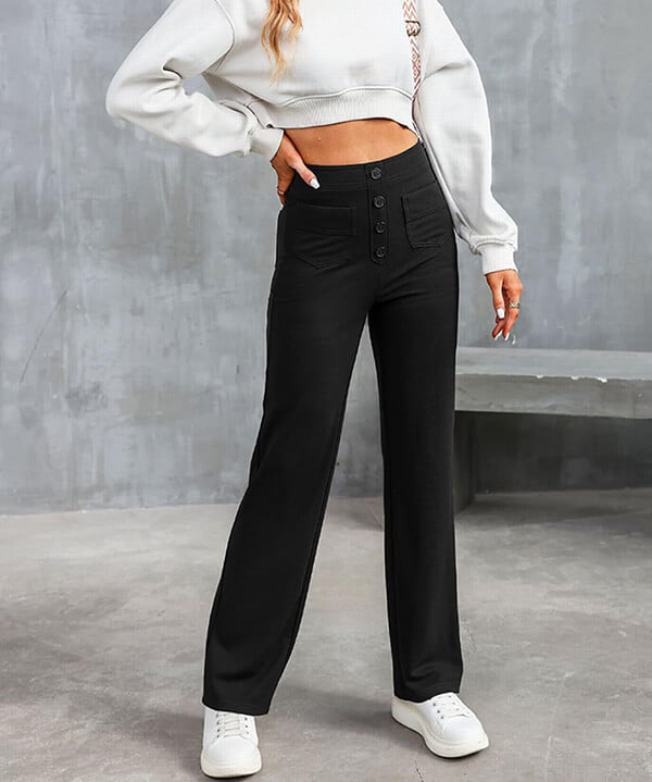 Women's - Women's High Waist Trousers - Casual - Timeless Style - Everyday Wear