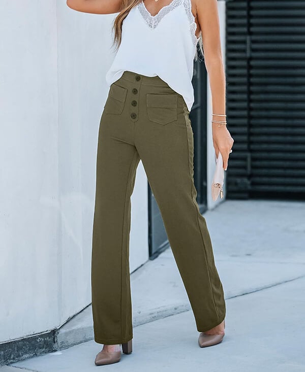 Women's - Women's High Waist Trousers - Casual - Timeless Style - Everyday Wear