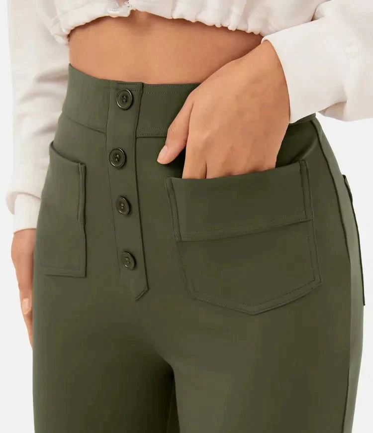 Women's - Women's High Waist Trousers - Casual - Timeless Style - Everyday Wear