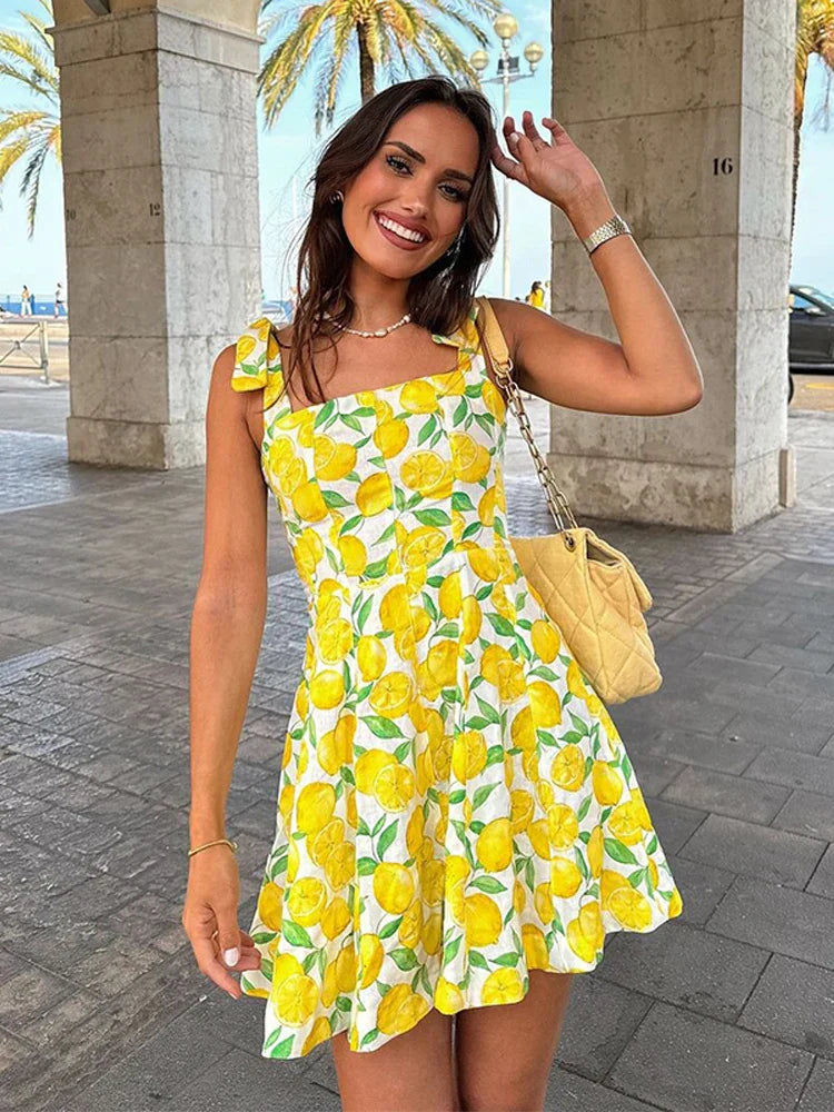 Women's Summer Dress Cotton Lemon Print 1