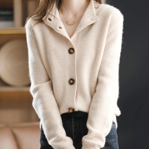Women's Cozy Collar Knitted Cardigan with Buttons | Ideal for All Seasons