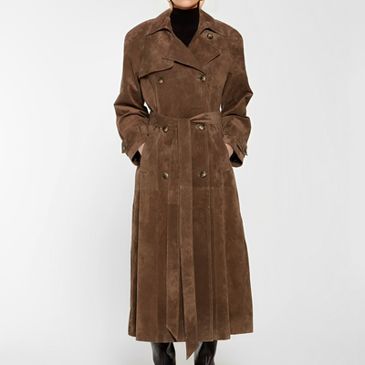 Elegant Long Suede Trench Coat for Women | Timeless Autumn & Winter Style