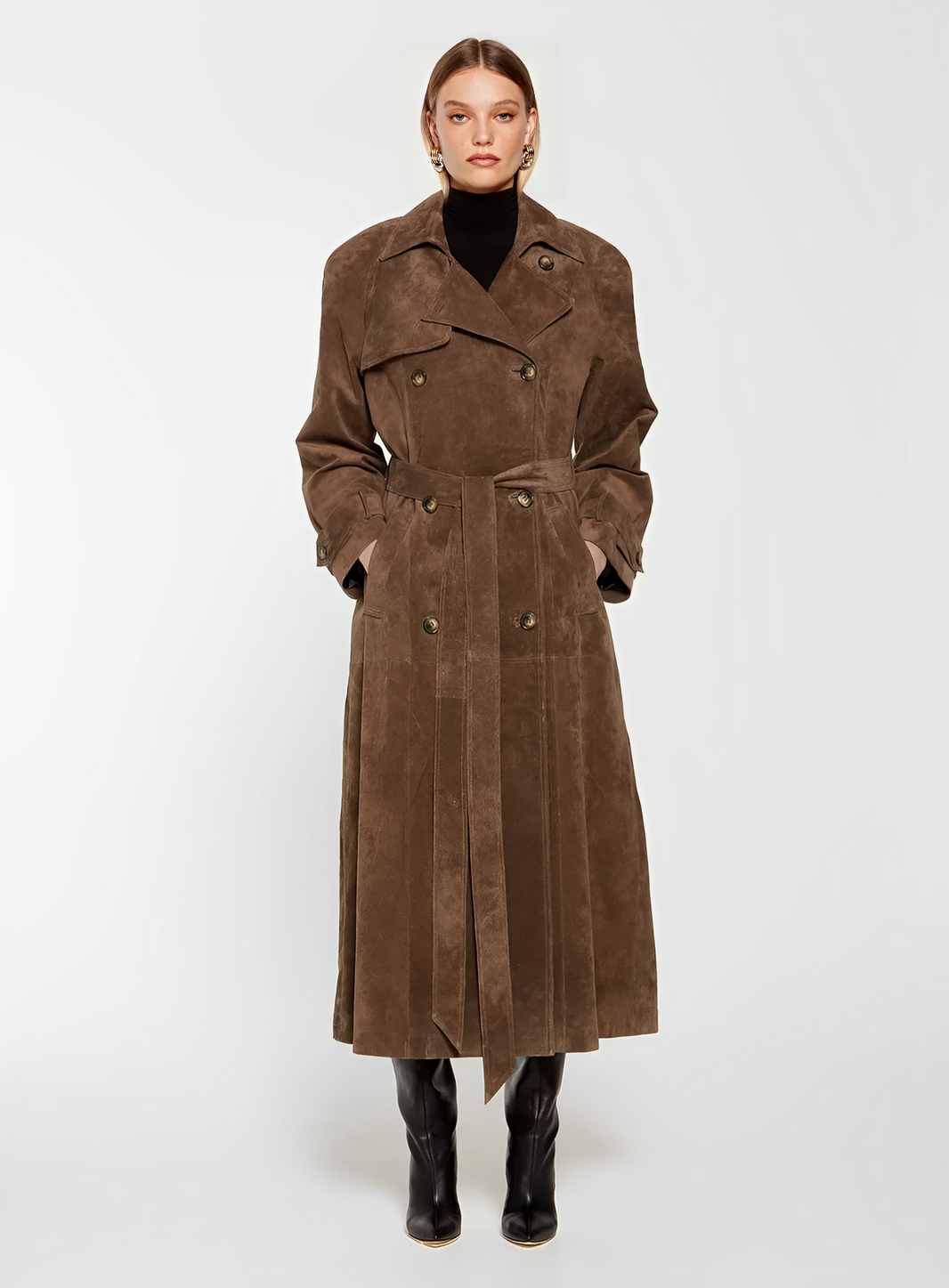 Elegant Long Suede Trench Coat for Women | Timeless Autumn & Winter Style