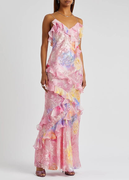 Women’s Summer Maxi Dress with Ruffles – Flowy Sleeveless Style