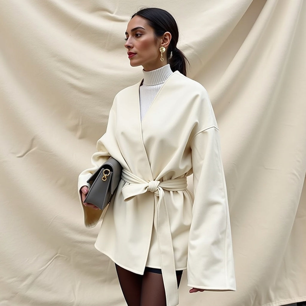 Lace-Up Wool Blend Contrast Jacket – Feminine, Warm & Fashion-Forward for Autumn/Winter