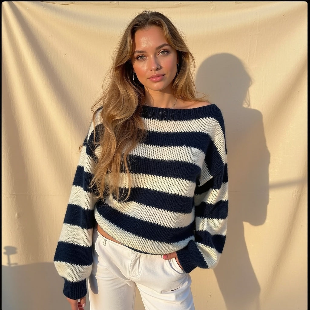Ivy Striped Knit Sweater – Soft, Relaxed & Perfect for Everyday Wear
