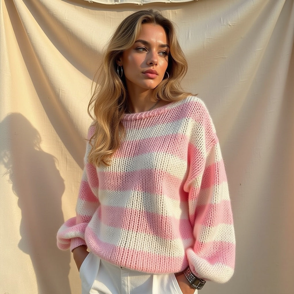 Ivy Striped Knit Sweater – Soft, Relaxed & Perfect for Everyday Wear