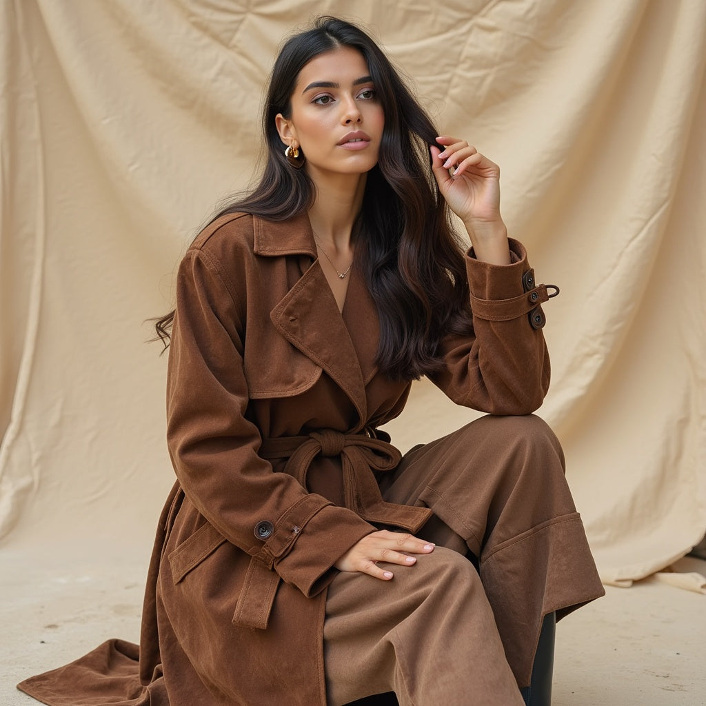 Women Suede Trench Coat – Elegant, Soft-Touch & Effortlessly Sophisticated