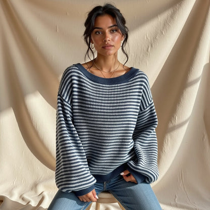 Striped Off-Shoulder Knit Sweater – Casual, Cozy & Perfect for Layering