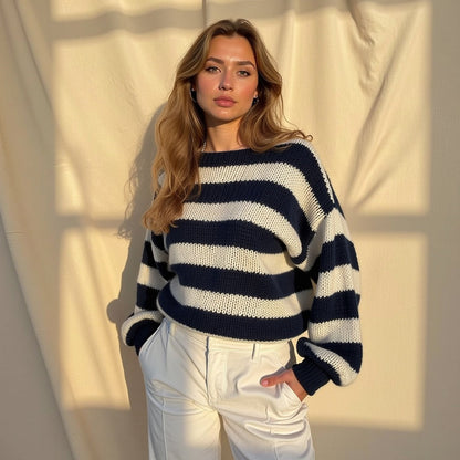 Ivy Striped Knit Sweater – Soft, Relaxed & Perfect for Everyday Wear