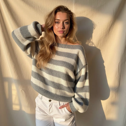 Ivy Striped Knit Sweater – Soft, Relaxed & Perfect for Everyday Wear