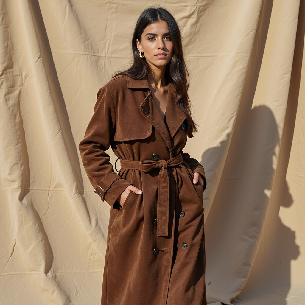 Women Suede Trench Coat – Elegant, Soft-Touch & Effortlessly Sophisticated