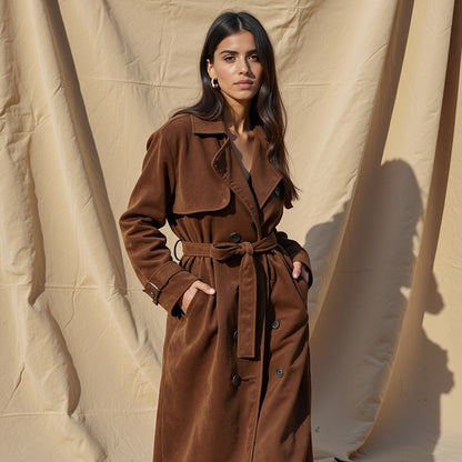 Women Suede Trench Coat – Elegant, Soft-Touch & Effortlessly Sophisticated