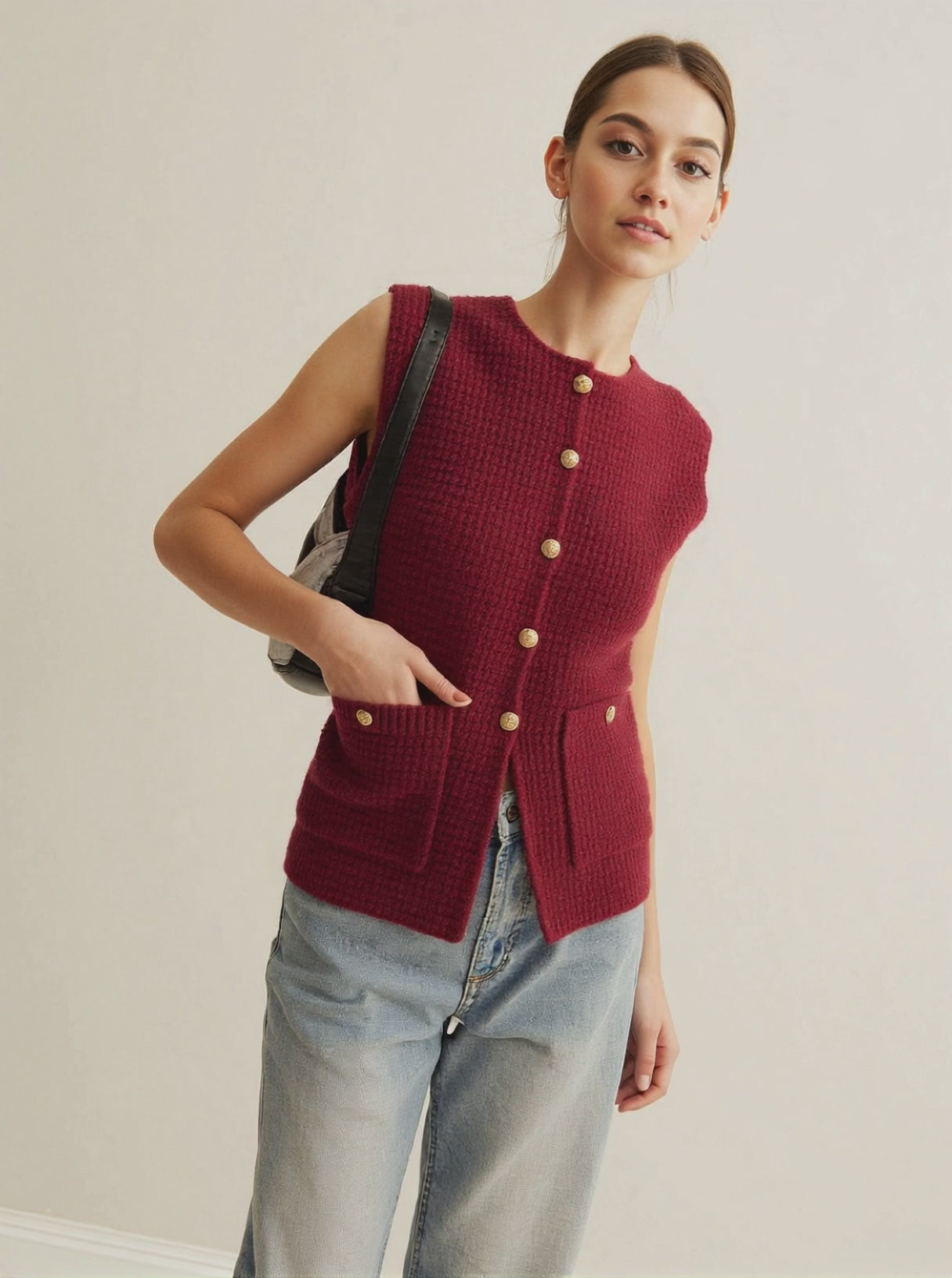 Damenpullover – Gemütlicher Baumwollpullover mit Knopfleiste, Warm und Modisch-3
