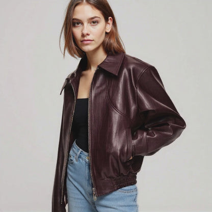 Women's burgundy Leather Jacket– For Fall