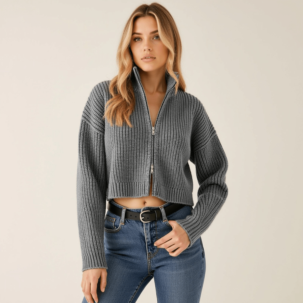 Damen Strickjacke – Hochwertiger Strick, Doppelzipp, Klassisches Design-1