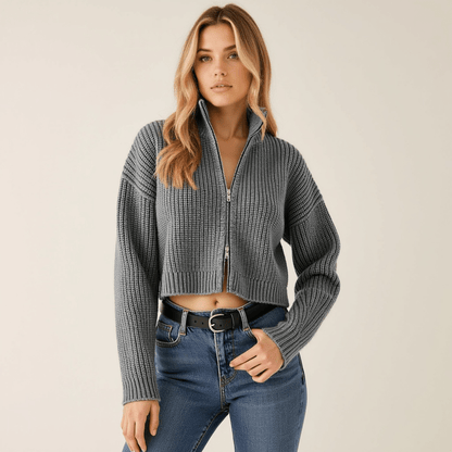 Damen Strickjacke – Hochwertiger Strick, Doppelzipp, Klassisches Design-1